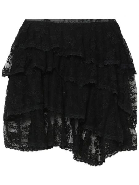Nėriniuotas asimetriškas gėlėtas mini sijonas Yuhan Wang juoda