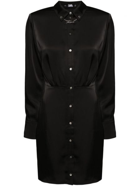 Saténové košilové šaty Karl Lagerfeld černé