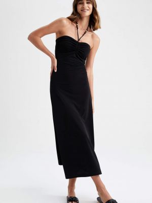Плетена мини рокля без ръкави с къс ръкав Defacto черно