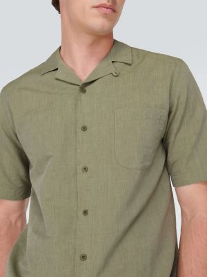 Λινό πουκάμισο Sunspel πράσινο