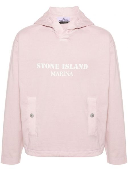 Bavlněná mikina s kapucí s potiskem Stone Island růžová