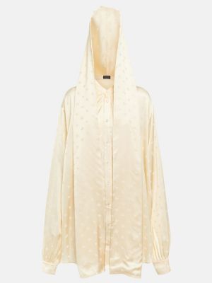 Bluză cu glugă din jacard Balenciaga alb