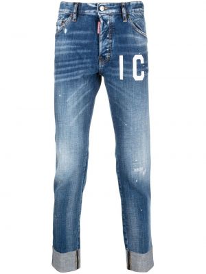 Skinny džíny s nízkým pasem s potiskem Dsquared2 modré