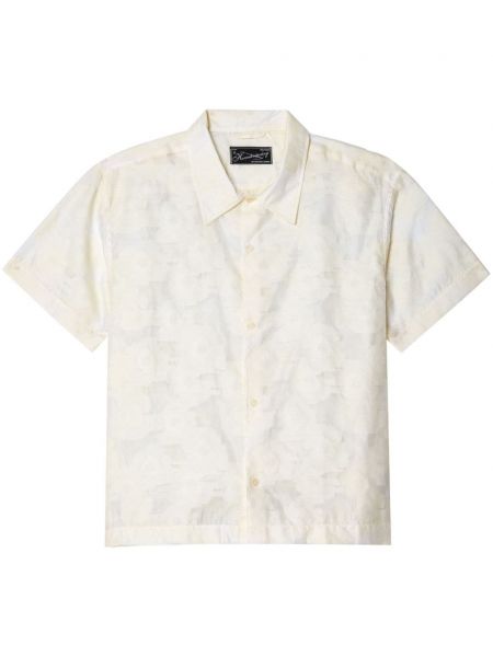 Жакардова памучна риза на цветя Mfpen бяло