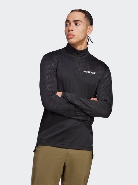 Slim fit priliehavé tričko s dlhými rukávmi na zips Adidas čierna
