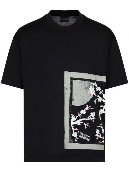 Majica s cvjetnim printom od jersey Emporio Armani crna