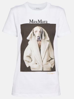 Памучна тениска с принт Max Mara бяло