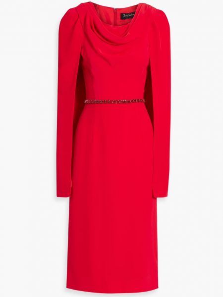 Красное платье миди с драпировкой из крепа Jenny Packham