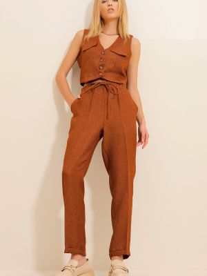 Pantaloni cu model herringbone Trend Alaçatı Stili