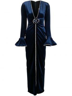 Велур вечерна рокля с v-образно деколте Ana Radu синьо