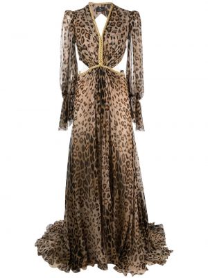 Вечерна рокля с принт с леопардов принт Etro кафяво