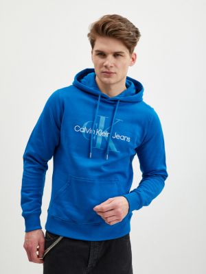 Pamut kapucnis melegítő felső Calvin Klein Jeans kék