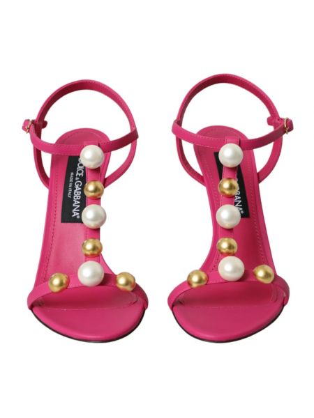 Sandalias de tiras de cuero Dolce & Gabbana rosa