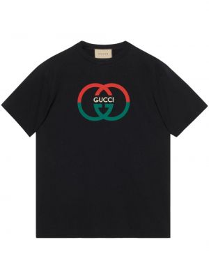 Pamut póló nyomtatás Gucci fekete