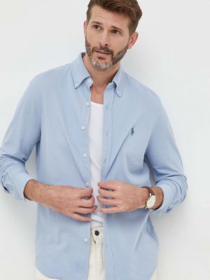 Koszula na guziki bawełniana puchowa Polo Ralph Lauren niebieska