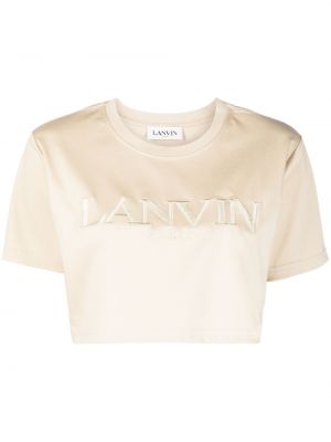 Bavlněné tričko s výšivkou s krátkými rukávy Lanvin - béžová