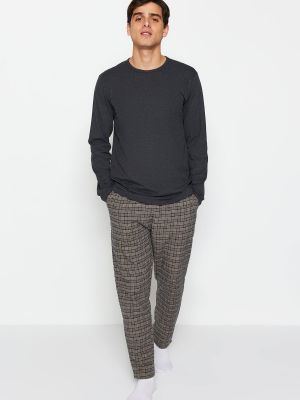 Pletené pletené kostkované pyžamo Trendyol šedé