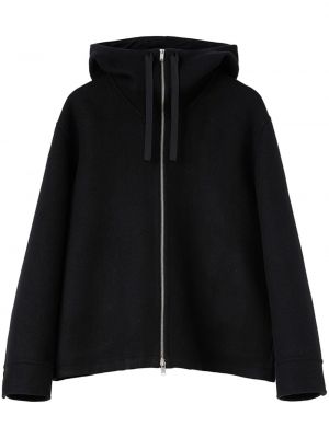 Volnena jakna s kapuco Jil Sander črna