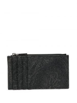 Kožená peňaženka s paisley vzorom s vreckami Etro čierna