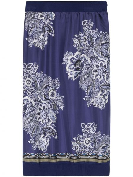 Dzianinowa spódnica midi w kwiatki z nadrukiem Etro niebieska