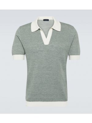 Medvilninis lininis polo marškinėliai Thom Sweeney žalia