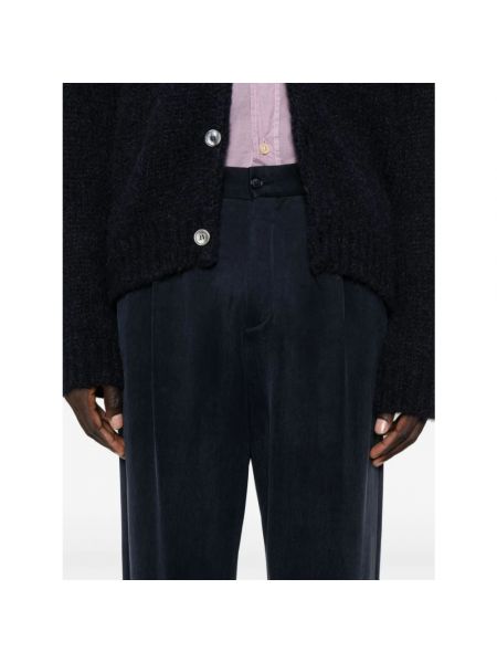 Proste spodnie z dżerseju plisowane Giorgio Armani niebieskie