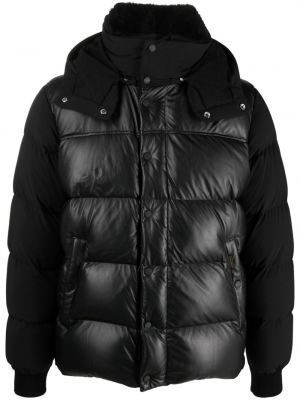 Usnjena jakna s kapuco Moorer črna