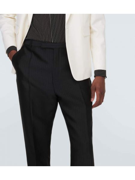 Hedvábné vlněné rovné kalhoty Saint Laurent černé