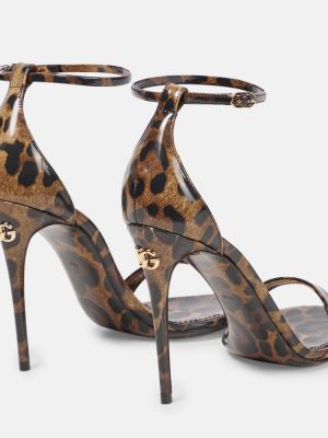 Kožené sandále s potlačou s leopardím vzorom Dolce&gabbana hnedá