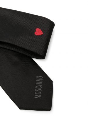 Hedvábná kravata se srdcovým vzorem Moschino černá