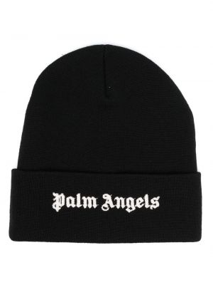 Vlnená čiapka s výšivkou Palm Angels čierna