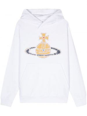 Raštuotas medvilninis džemperis su gobtuvu Vivienne Westwood balta