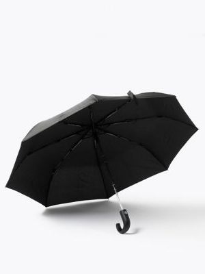 Mens M&S Collection Recycled Polyester Crook Handle Umbrella with Windtech™ - Black, Black M&s Collection