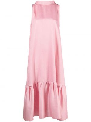 Lněné midi šaty Asceno růžové
