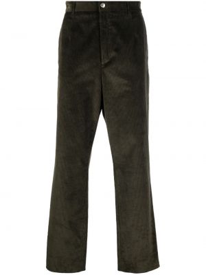 Ravne hlače z vezenjem iz rebrastega žameta Roberto Cavalli zelena