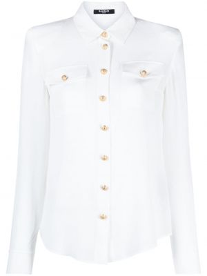 Копринена блуза Balmain бяло