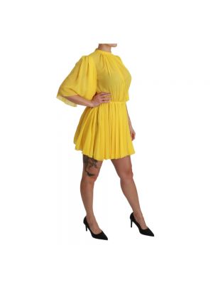 Mini vestido de seda plisado Dolce & Gabbana amarillo