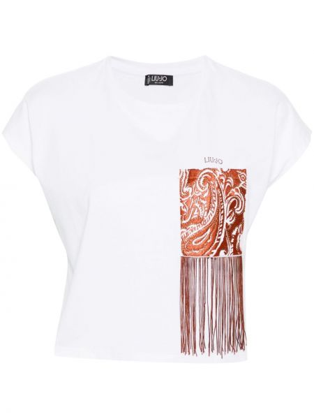 T-krekls ar lāsīšu rakstu ar kabatām Liu Jo balts