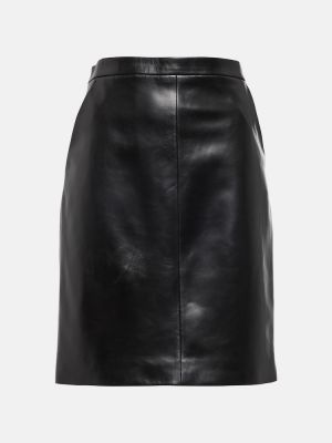 Falda midi ajustada de cuero Saint Laurent negro