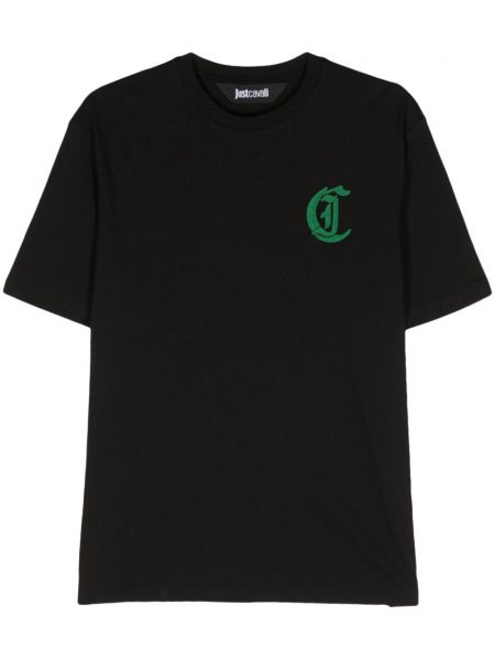 Βαμβακερή μπλούζα με κέντημα Just Cavalli μαύρο