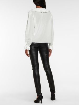 Памучна блуза с волани Saint Laurent бяло