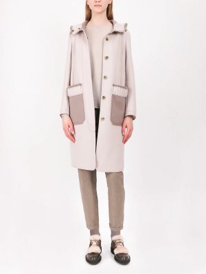 Шерстяное пальто с капюшоном Lorena Antoniazzi бежевое