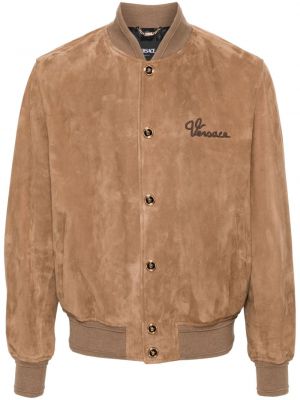 Bomber jakna z vezenjem iz semiša Versace rjava