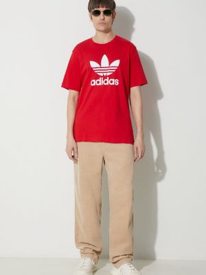 Koszulka bawełniana z nadrukiem Adidas Originals czerwona