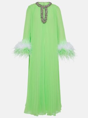 Sukienka długa szyfonowa plisowana Self-portrait zielona