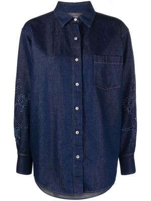 Siuvinėta džinsiniai marškiniai Forte_forte mėlyna