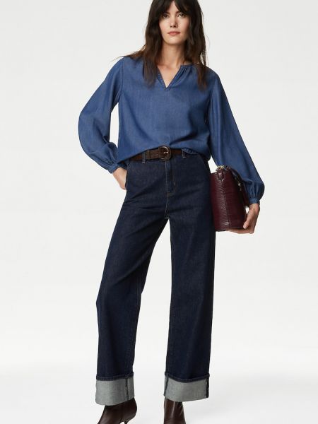 Блузка с пышными рукавами Marks & Spencer синяя