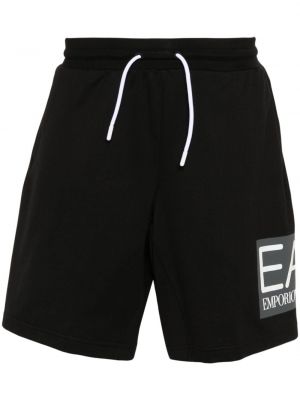 Shorts de sport en coton à imprimé Ea7 Emporio Armani noir