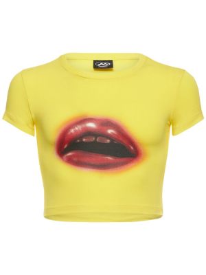 Koszulka z wiskozy z nadrukiem Mowalola żółta