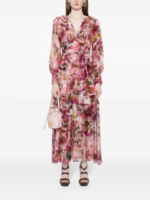 Sukienka długa w kwiatki z nadrukiem Marchesa Rosa różowa